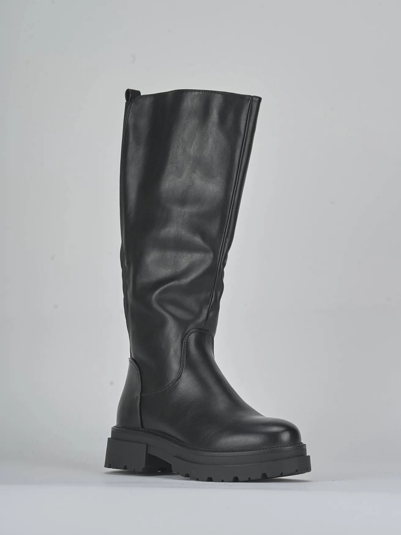 Stivali tacco 1cm pelle sostenibile nero