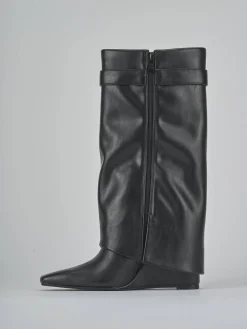 Stivali tacco 10cm pelle sostenibile nero