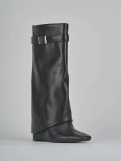 Stivali tacco 10cm pelle sostenibile nero