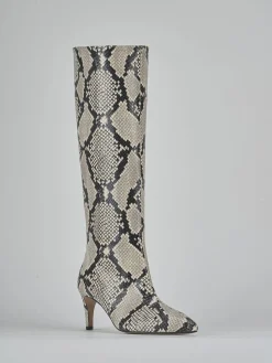 Stivali tacco 7cm pitone beige