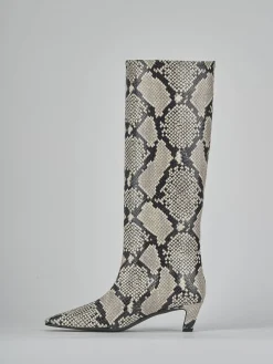 Stivali tacco 5cm pitone beige