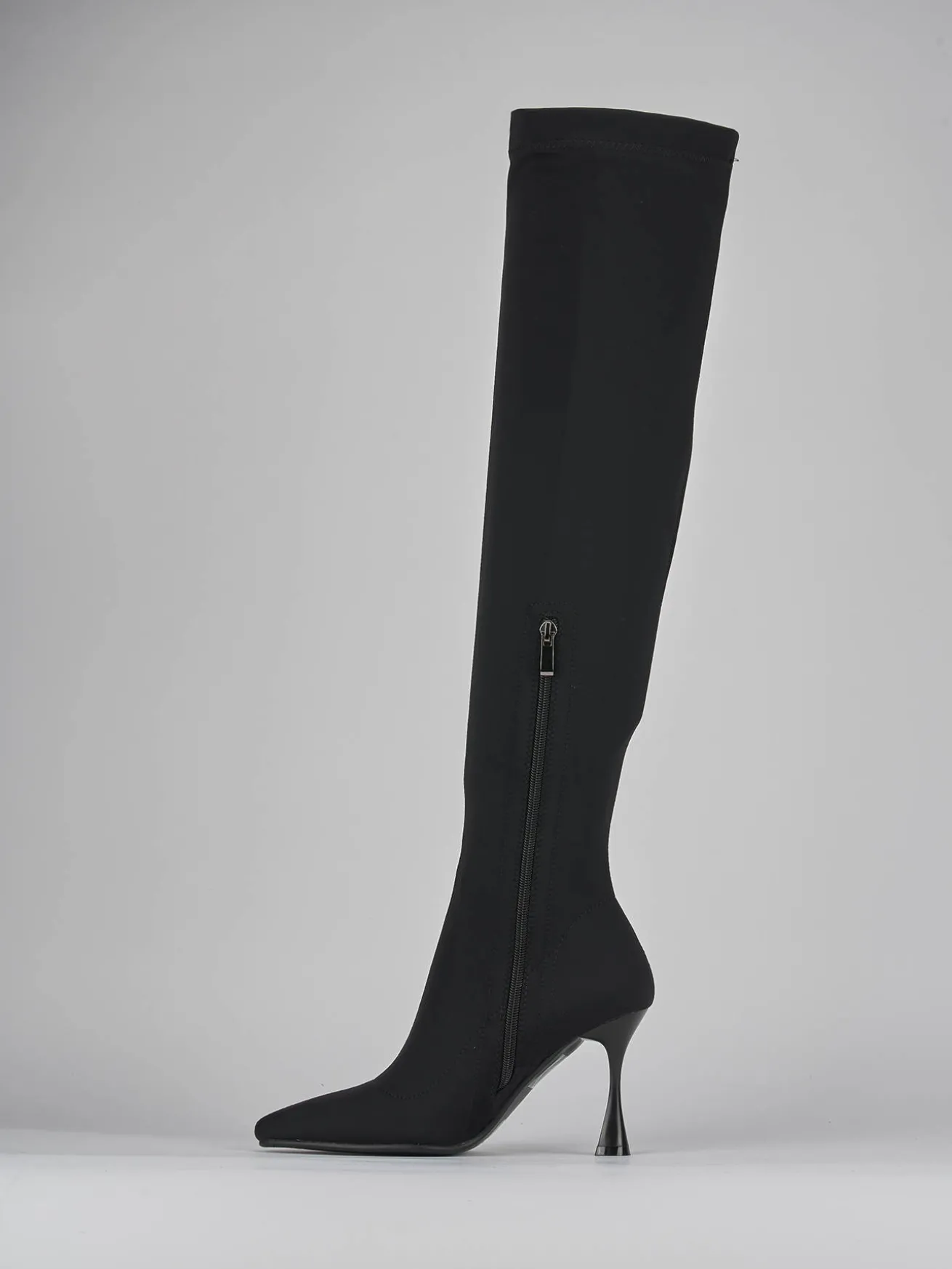 Stivali tacco 8cm tessuto nero