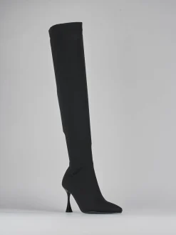 Stivali tacco 8cm tessuto nero