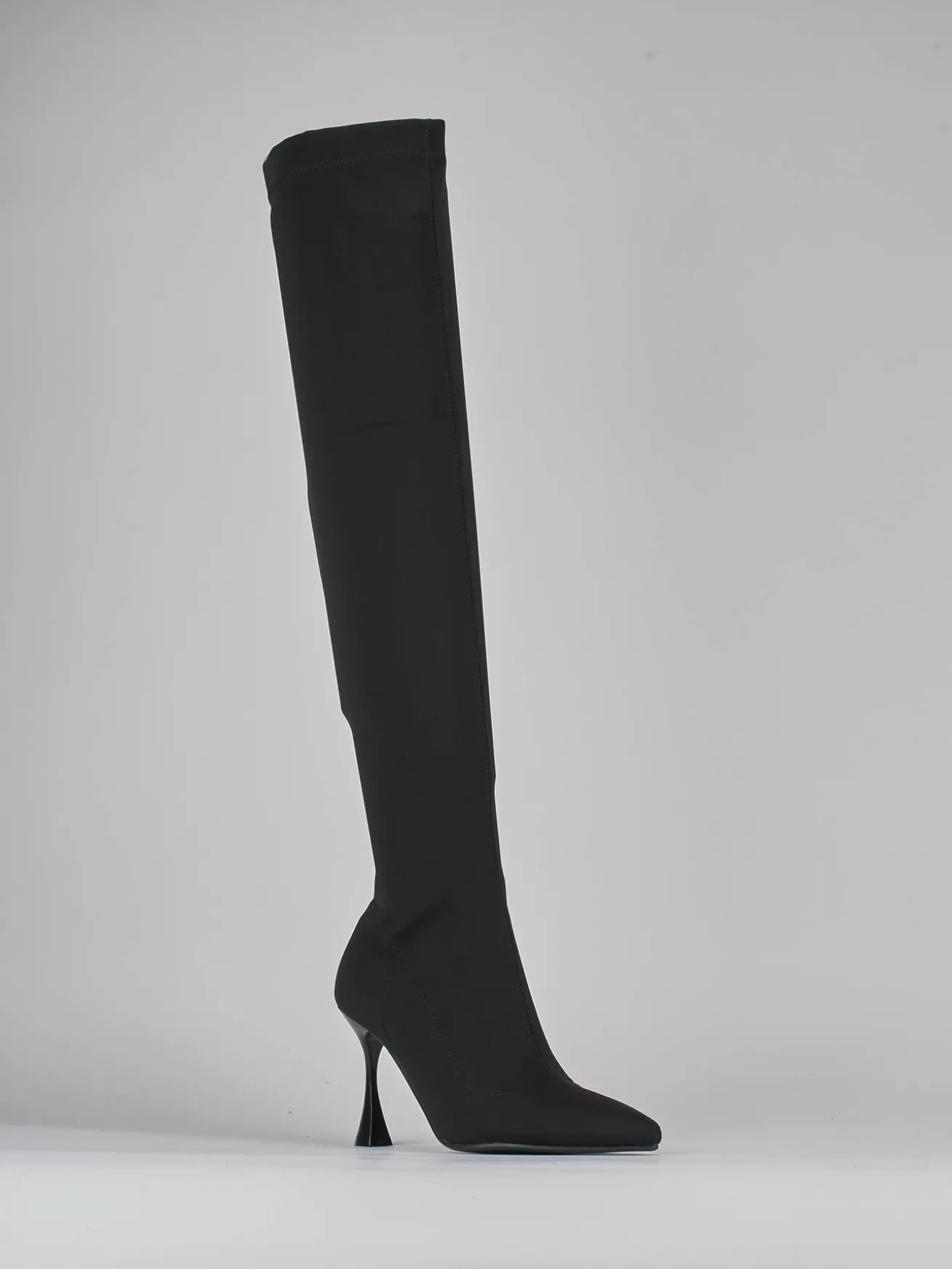 Stivali tacco 8cm tessuto nero