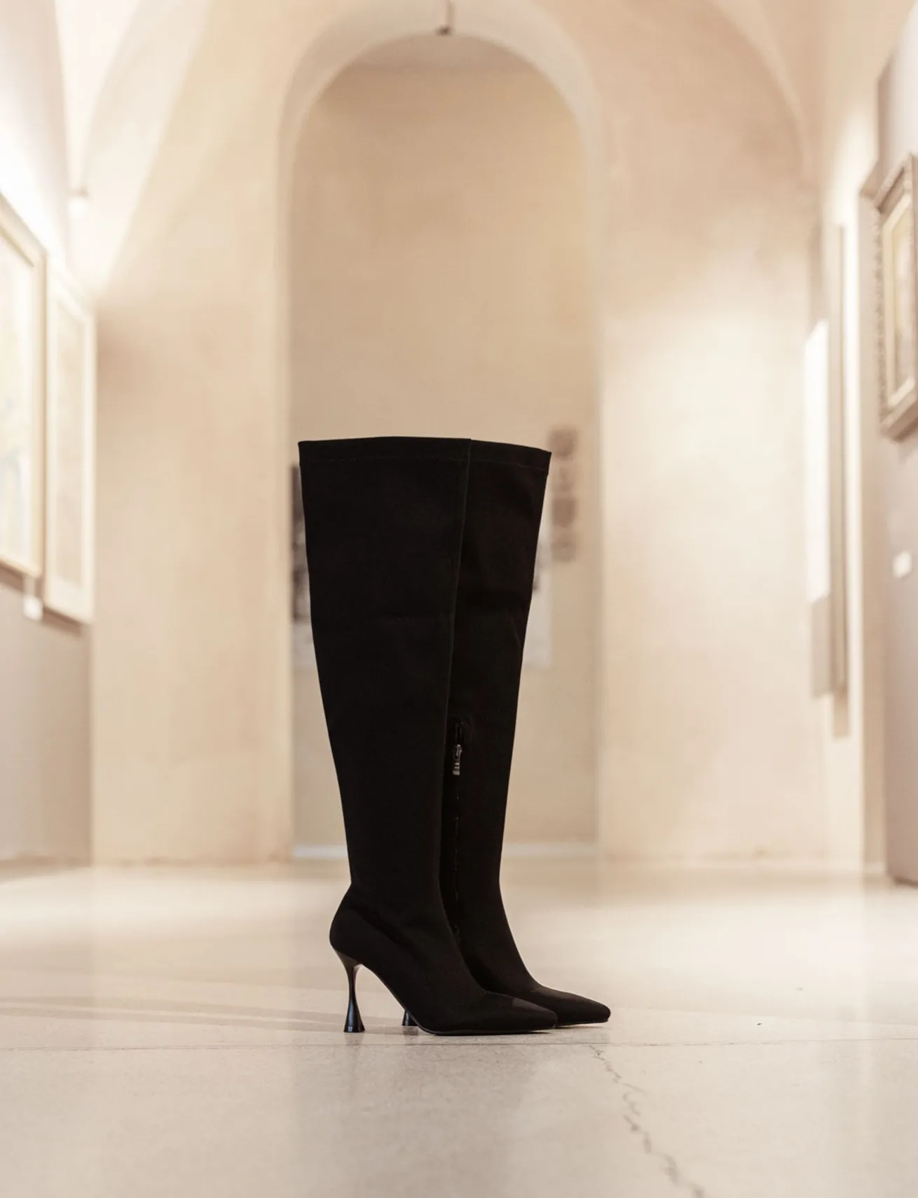 Stivali tacco 8cm tessuto nero