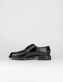 Stringata con fondo cuoio e soletto in vera pelle nero