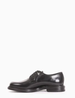 Stringata derby con tacco 3cm semplice ed elegante nero pelle