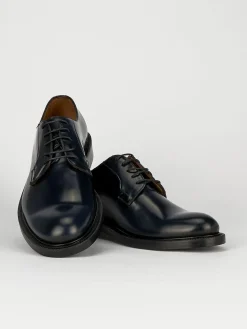 Stringata tacco 2cm blu pelle