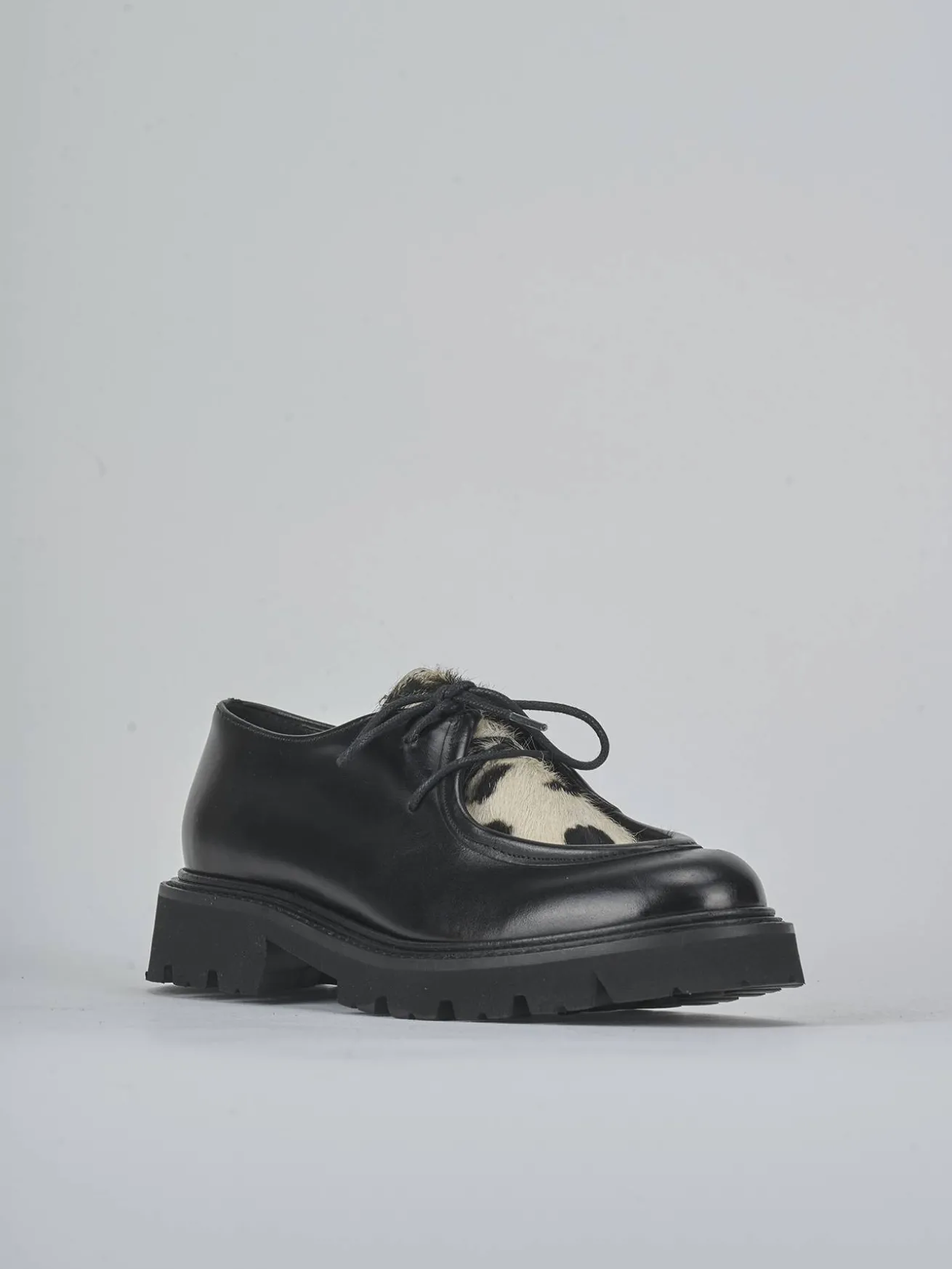 Stringate tacco 3cm cavallino nero