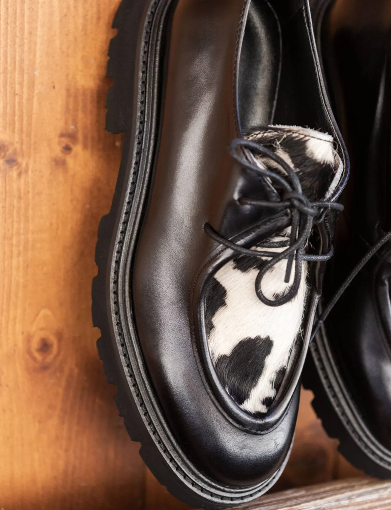 Stringate tacco 3cm cavallino nero