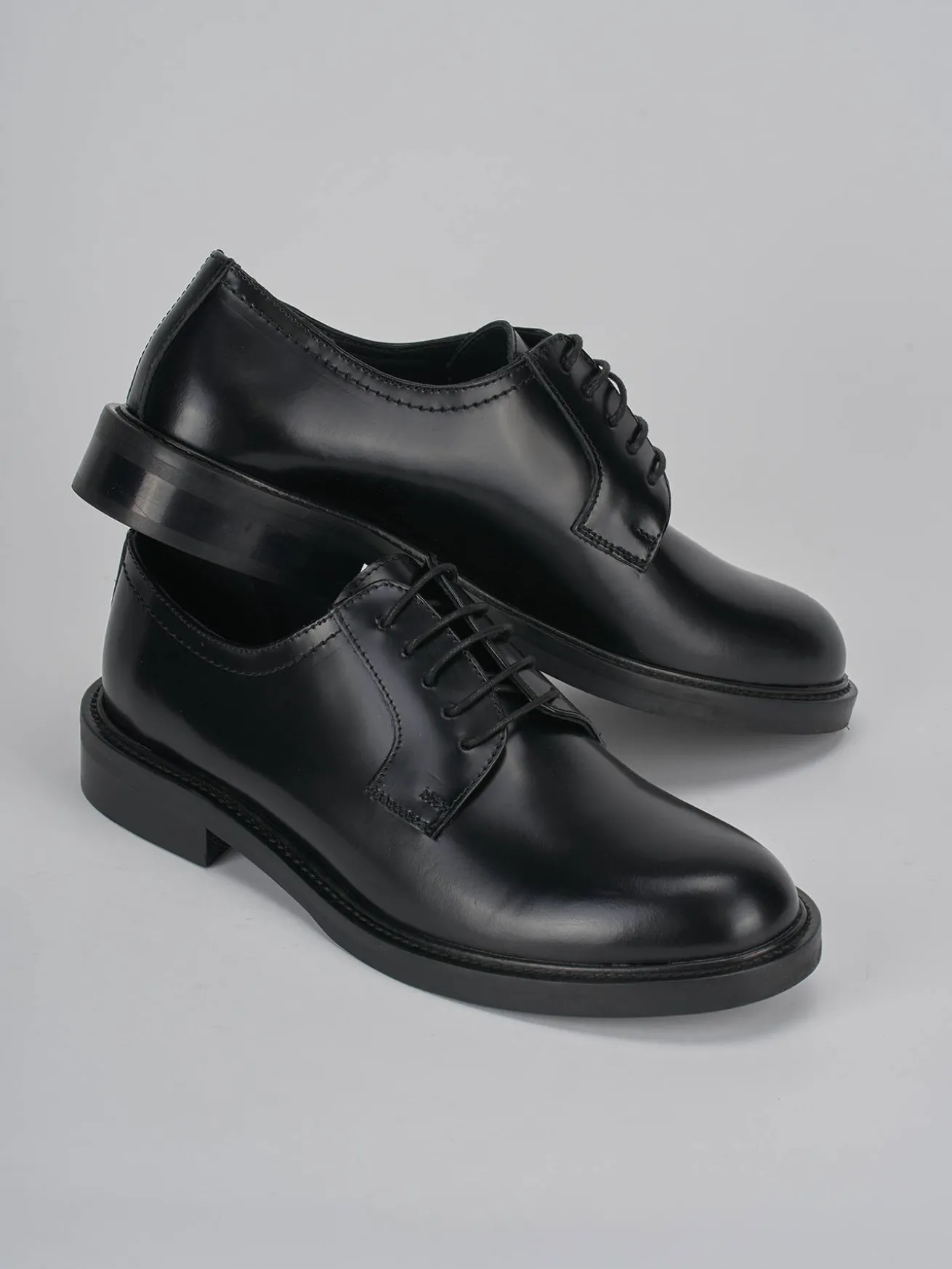 Stringate tacco 1cm pelle nero