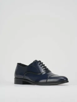 Stringate tacco 1cm pelle blu