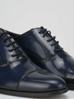 Stringate tacco 1cm pelle blu