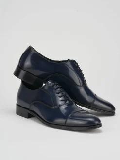 Stringate tacco 1cm pelle blu